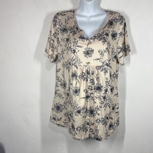 Floral Print V-Neck Women Top size large